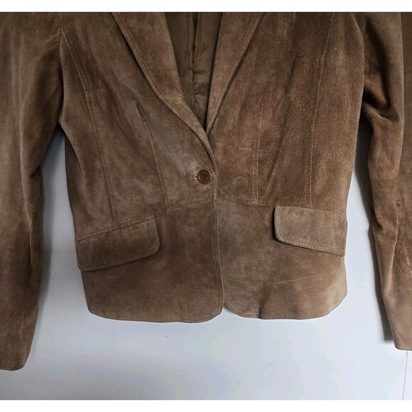 Vtg Context Womens 14 Jacket Y2K Suede Brown Blazer 100% Leather Cowgirl Western - Picture 3 of 8